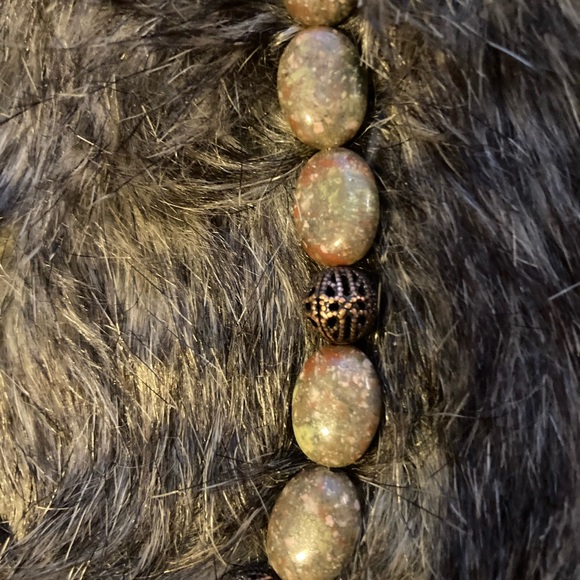 Silver and jasper real gemstones ,short necklace with brass filigree beads - Picture 2 of 2